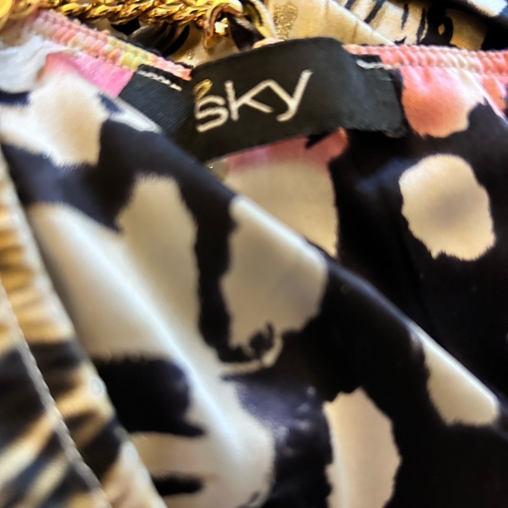 Sky Halter Animal Print Silk Dress with Gold Chain Detail SZ L - Picture 7 of 8